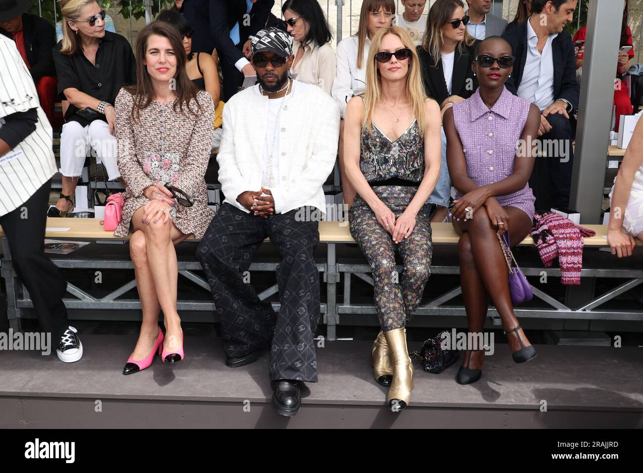 Paris, France. July 4, 2023. Charlotte Casiraghi, Kendrick Lamar, Vanessa  Paradis and Lupita Nyong'o attends the Chanel Haute couture Fall/Winter 2023/2024  show as part of Paris Fashion Week in Paris, France on