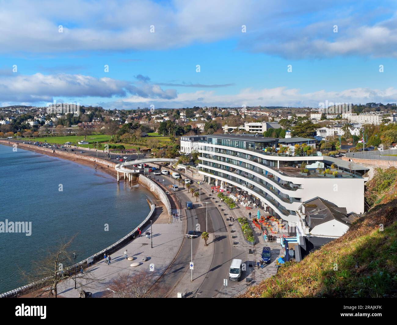 UK, Devon, Torquay, View across Torre Abbey Sands from Footpath above