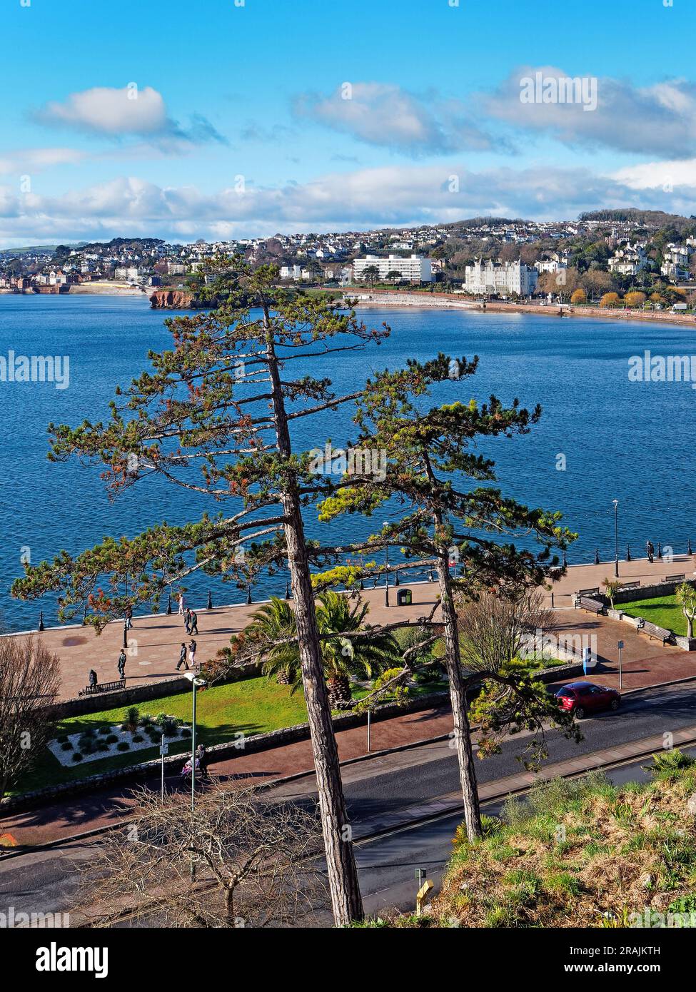 UK, Devon, Torquay, View across Torre Abbey Sands from Footpath above Torbay Road. Stock Photo