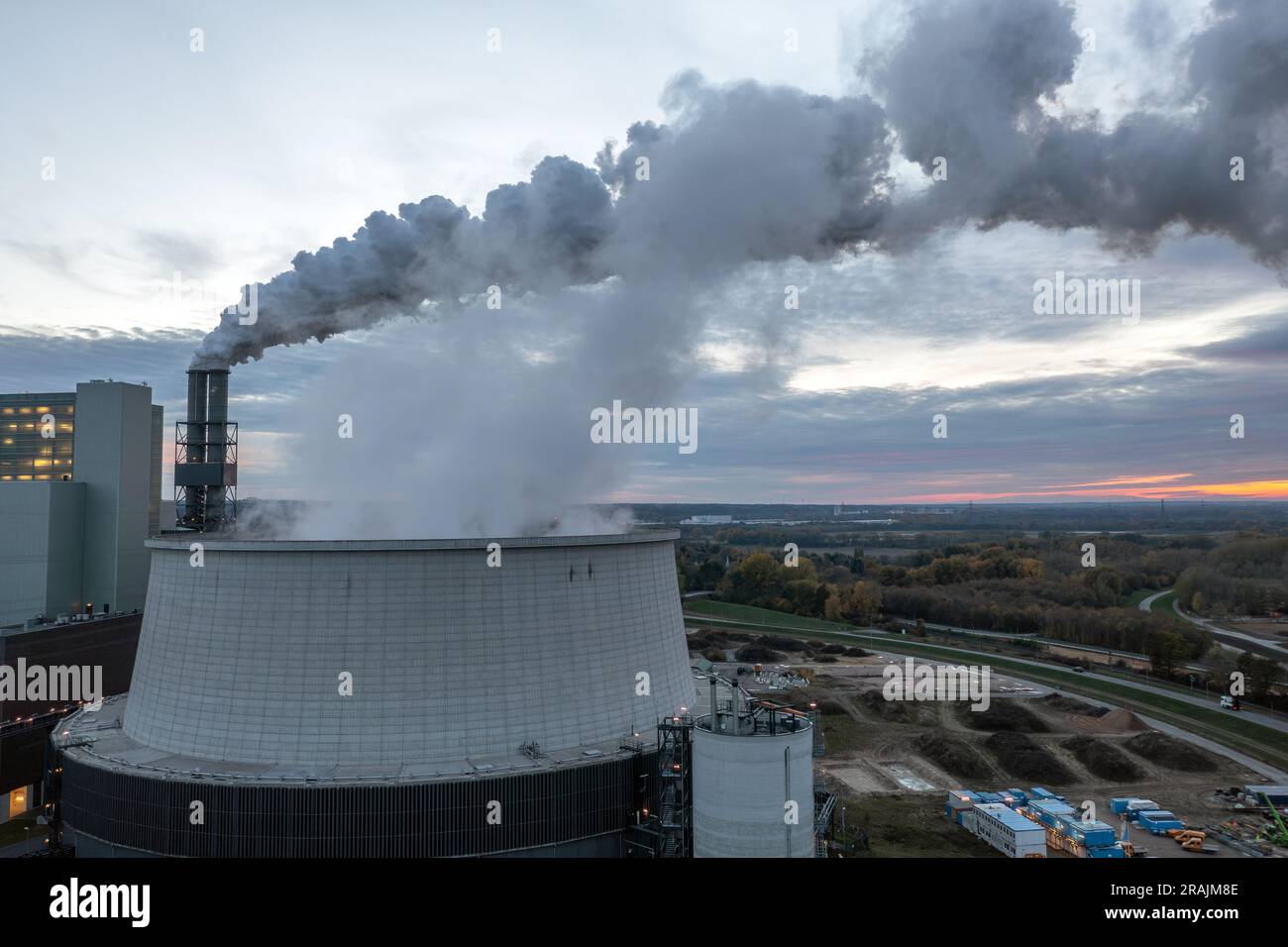 aerial view of the cooling tower of the hamburg coal-fired power plant moorburg Stock Photo