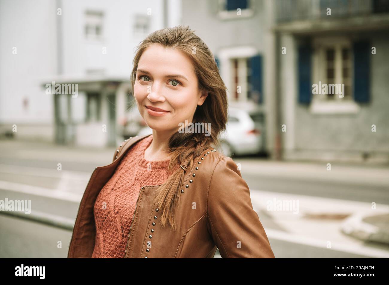 Close up portrait of beautiful young 2530 year old woman with