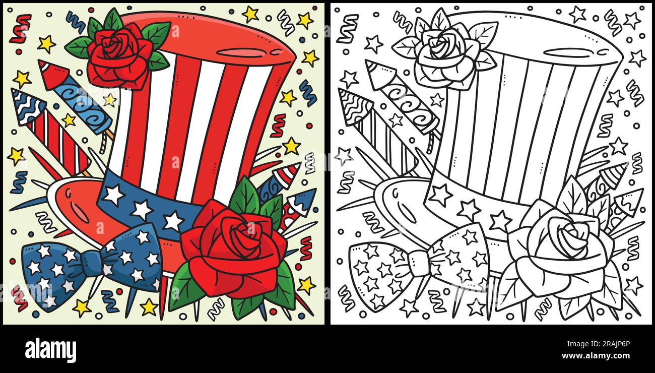 4th Of July American Top Hat Coloring Illustration Stock Vector Image ...