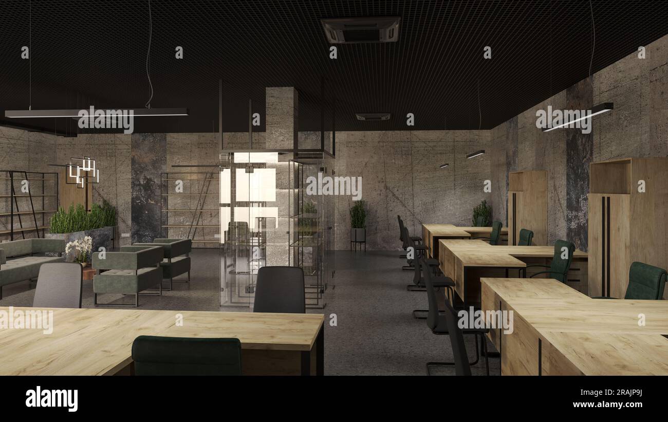office space, interior visualization, 3D illustration, cg render Stock ...
