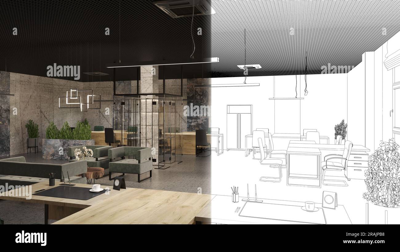 office space, interior visualization, 3D illustration, cg render Stock ...