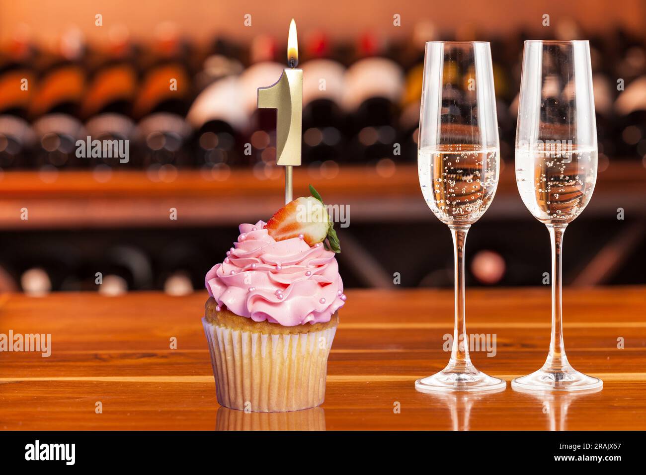 Cupcake With Number For Celebration Of Birthday Or Anniversary; Number 1. Stock Photo
