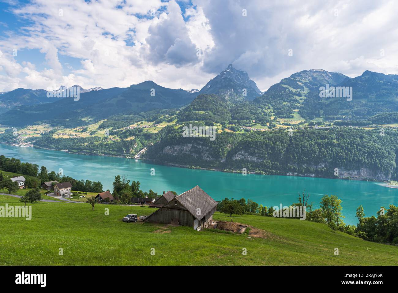 View of lake Walensee, Amden, Canton Sankt Gallen, Switzerland Stock Photo