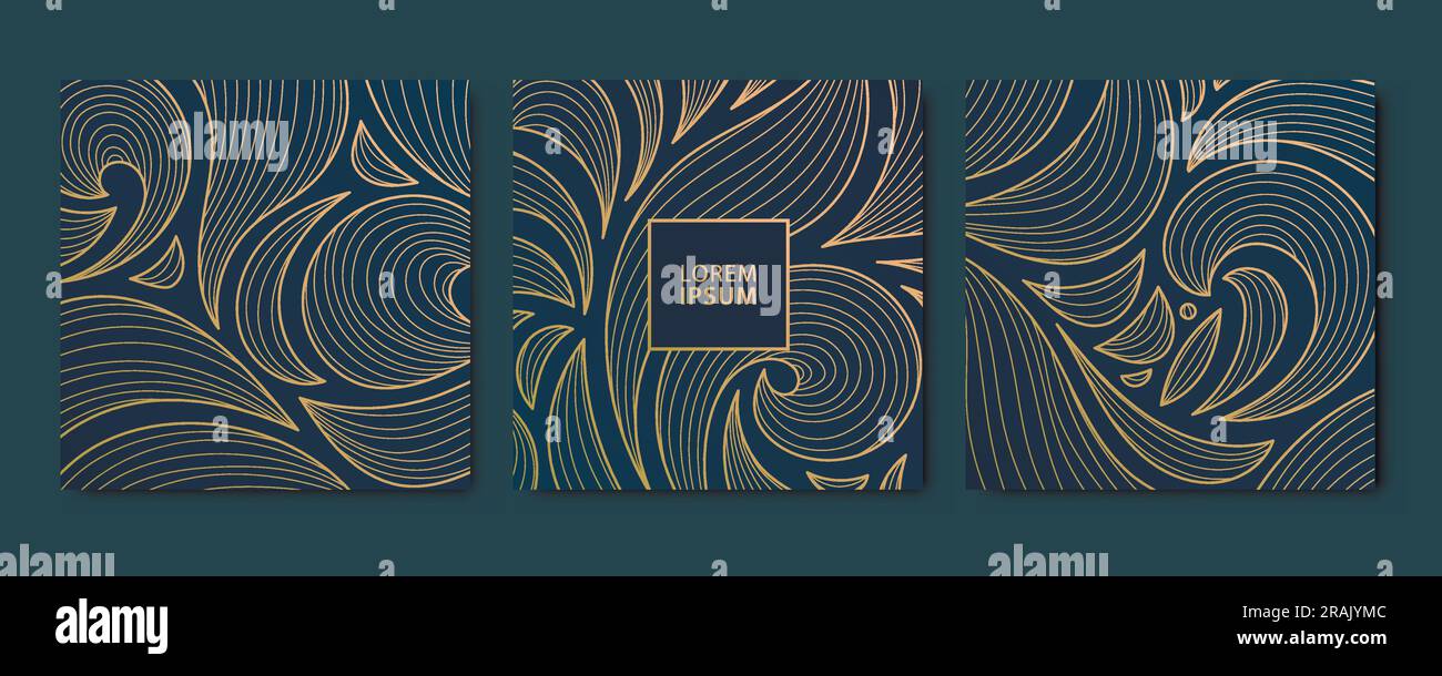 Vector set of abstract luxury golden square cards, wave post templates ...