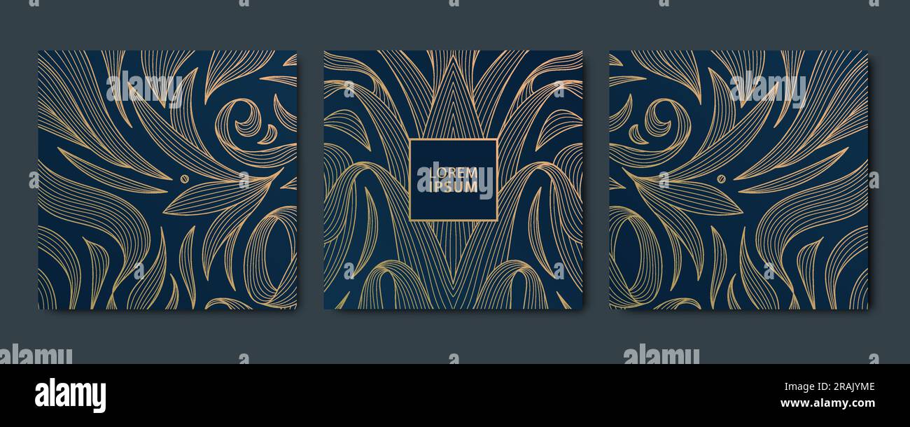 Vector set of abstract luxury golden square cards, wave post templates ...
