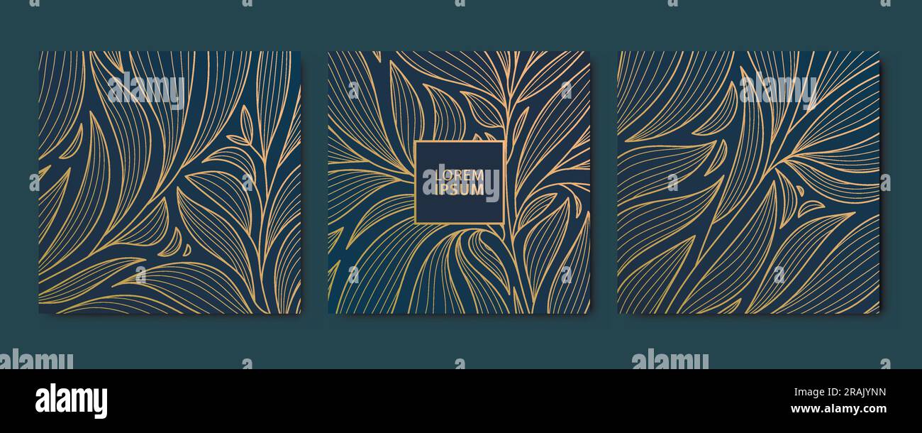 Vector set of abstract luxury golden square cards, wave post templates ...