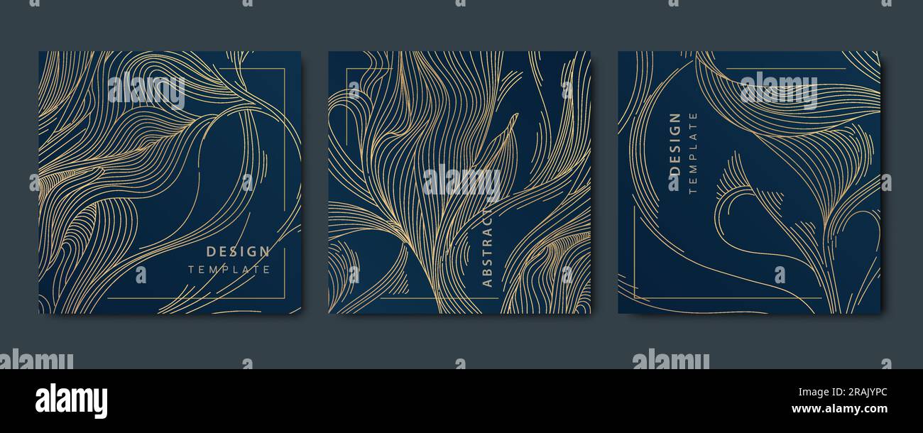 Vector set of abstract luxury golden square cards, wave post templates ...