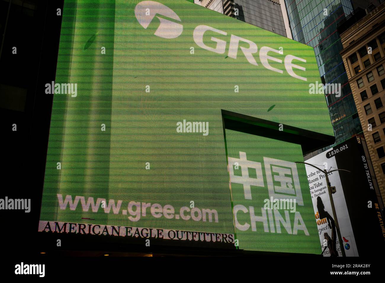 Advertising for the Chinese company GREE Electric Appliances in Times Square in New York on Wednesday, June 28, 2023. GREE is the world’s largest manufacturer of air conditioners. (© Richard B. Levine) Stock Photo
