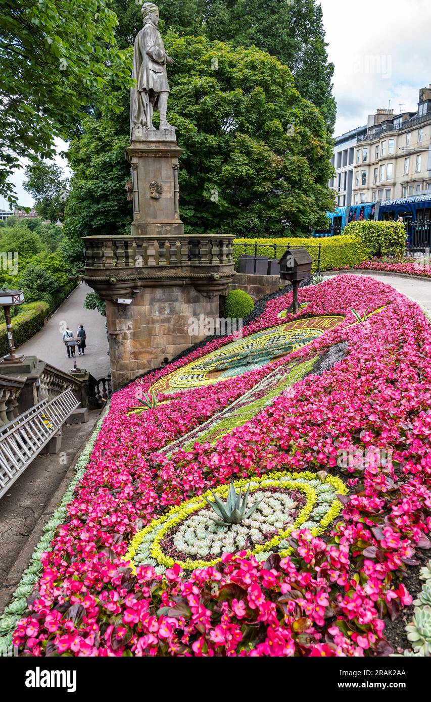 Historic floral clock commemorating Flying Scotsman vintage steam train
