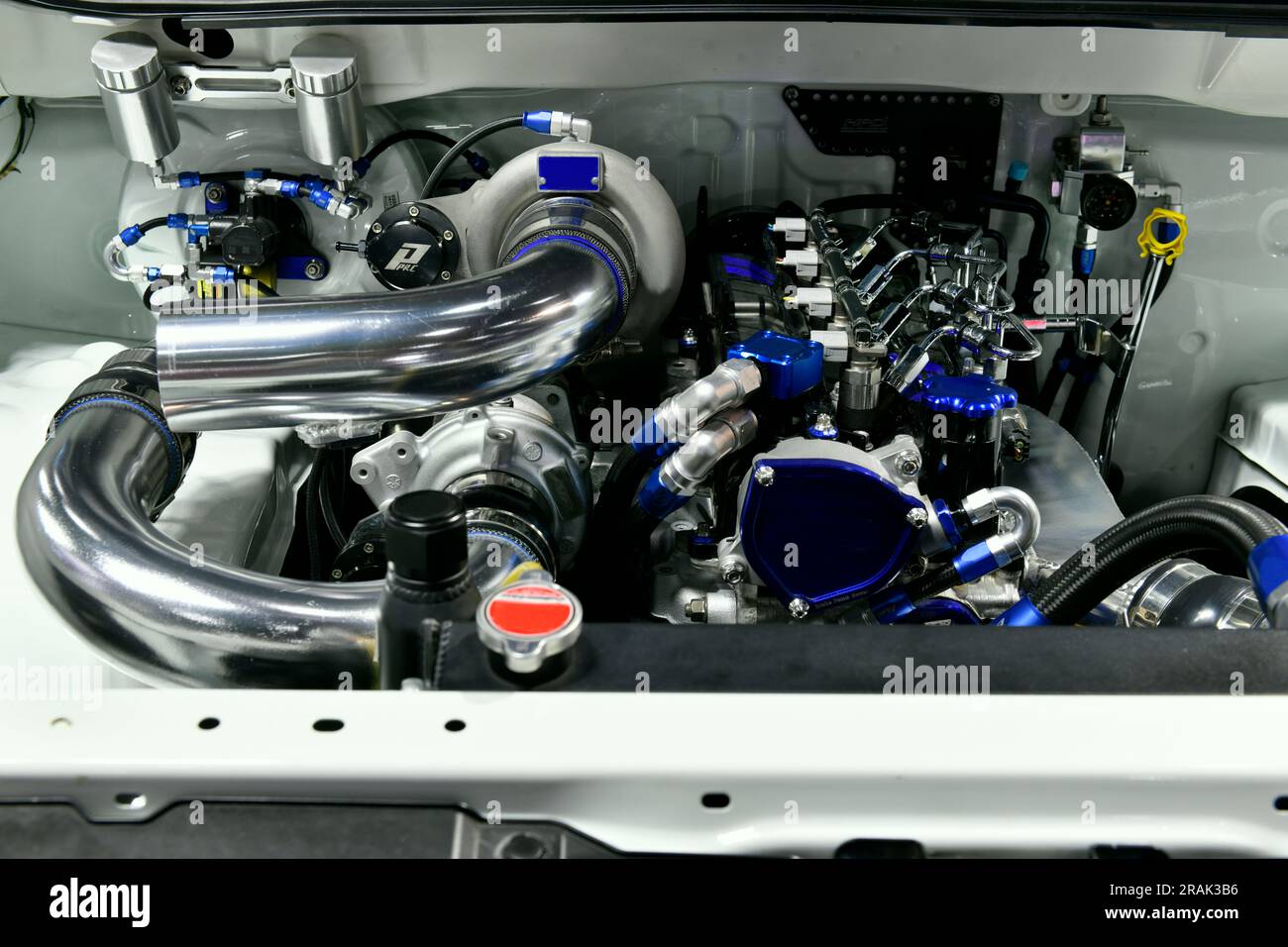 Close up details of car engine. Modification of the turbo engine Stock Photo