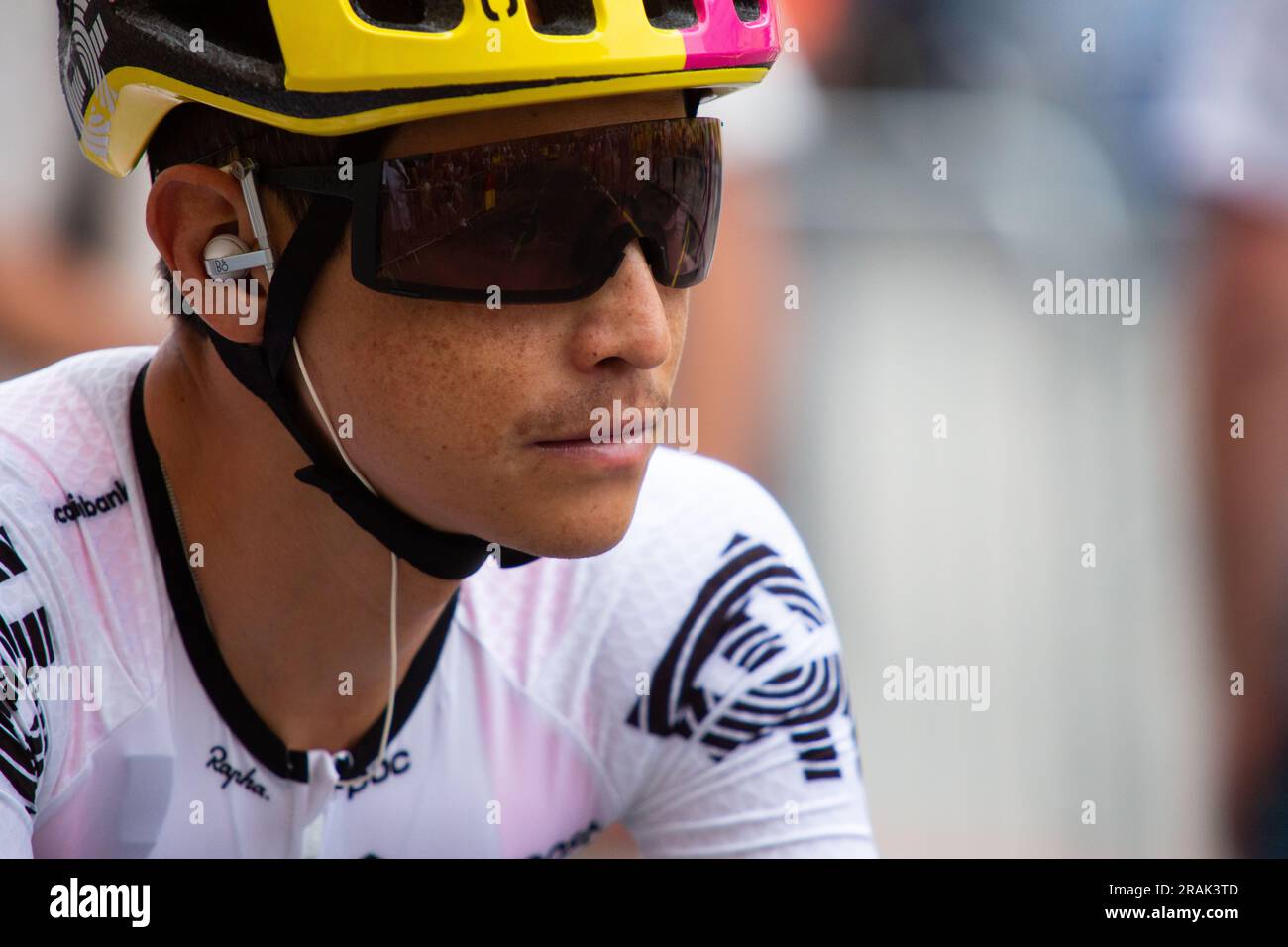 Bilbao, Spain - July 1, 2023: The cyclist JHOAN ESTEBAN CHAVES, from the EF EDUCATION - EASYPOST team, at the presentation of the Tour de France in th Stock Photo