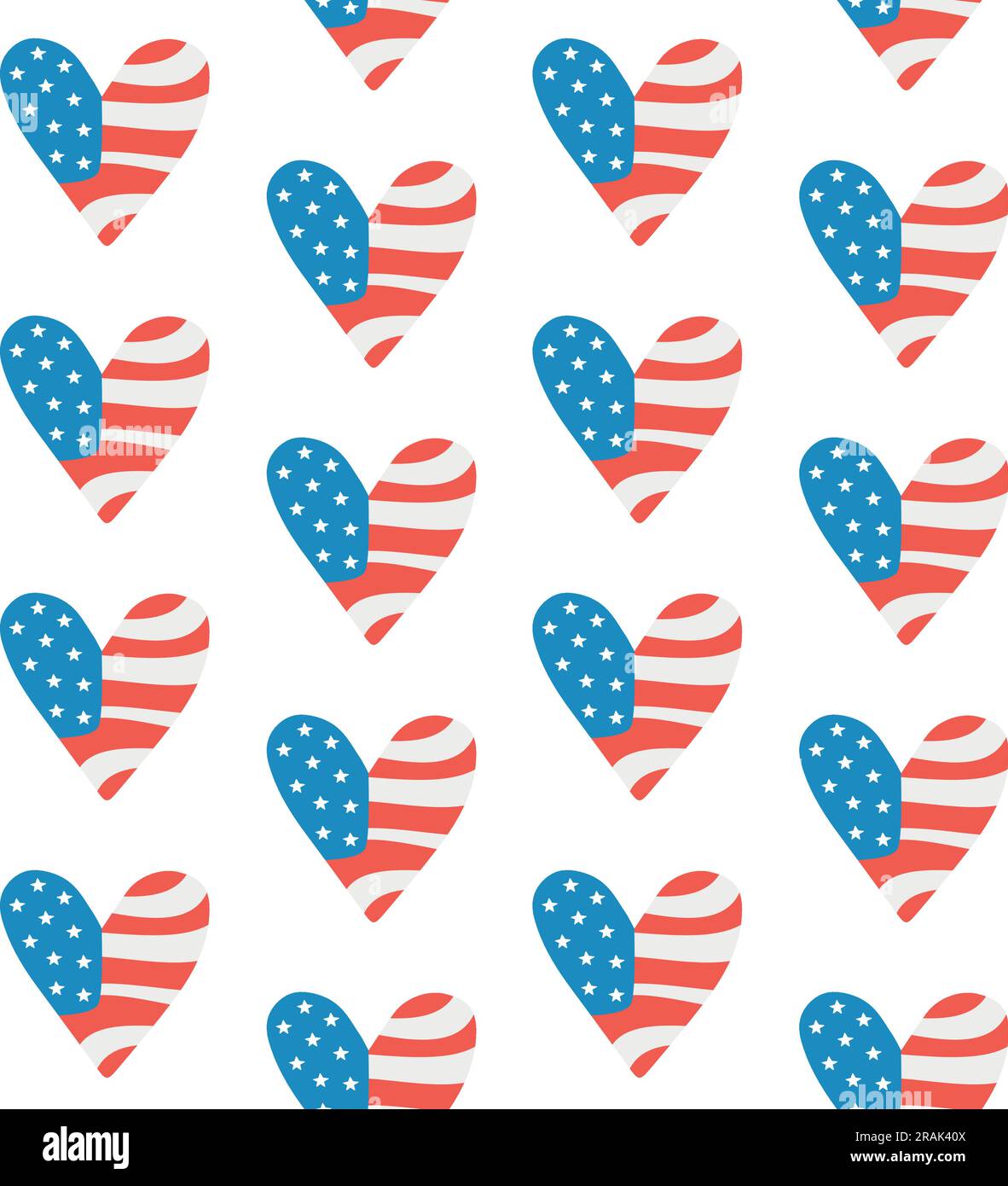 Vector seamless pattern of hand drawn flat usa American flag heart ...