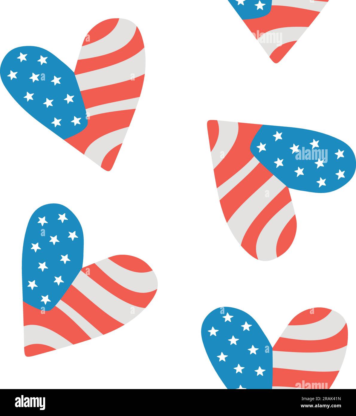 Vector seamless pattern of hand drawn flat usa American flag heart ...