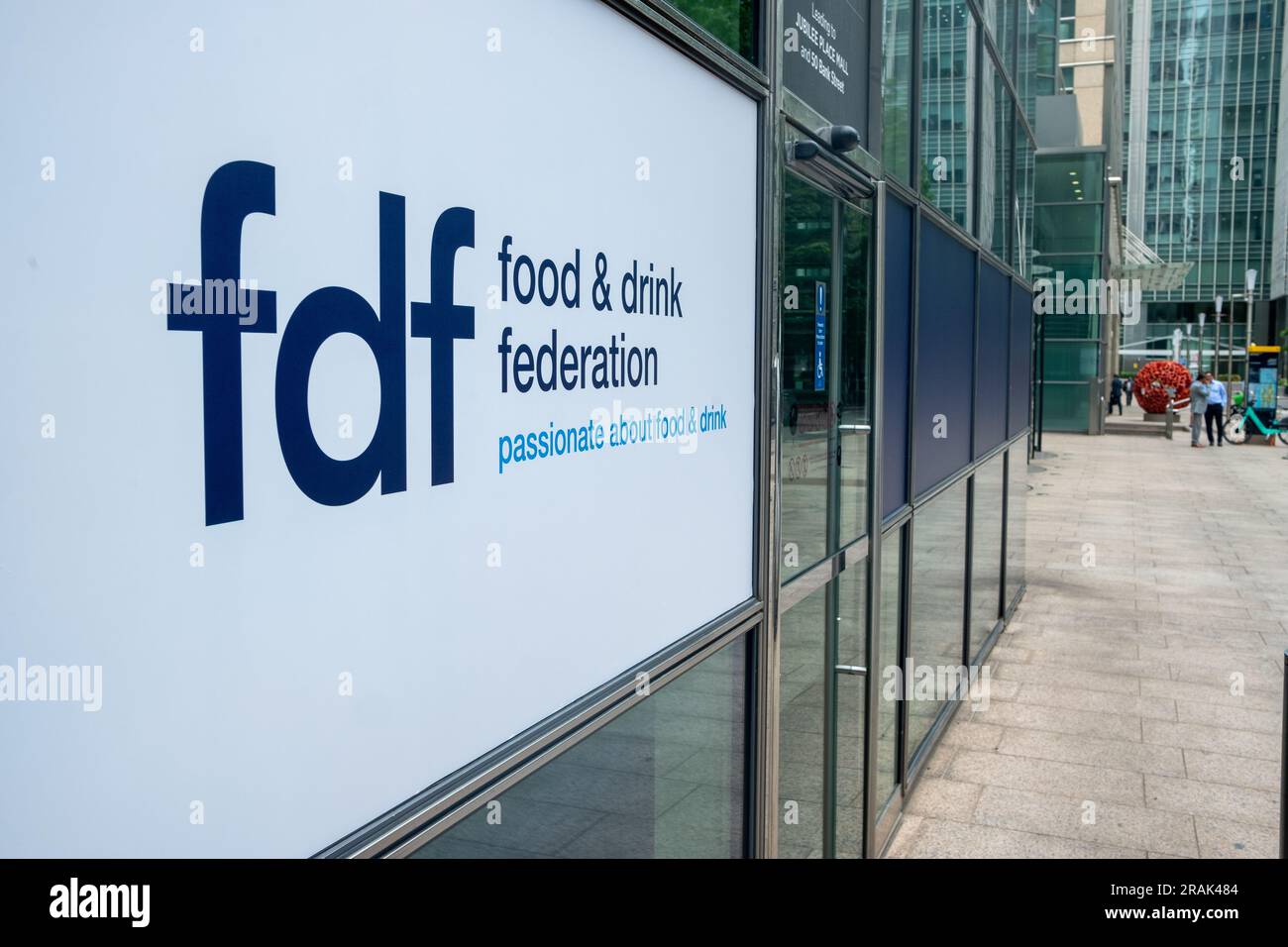 London- June 2023: FDF or Food & Drink Federation building in Canary Wharf, membership body for food and drink manufacturers Stock Photo