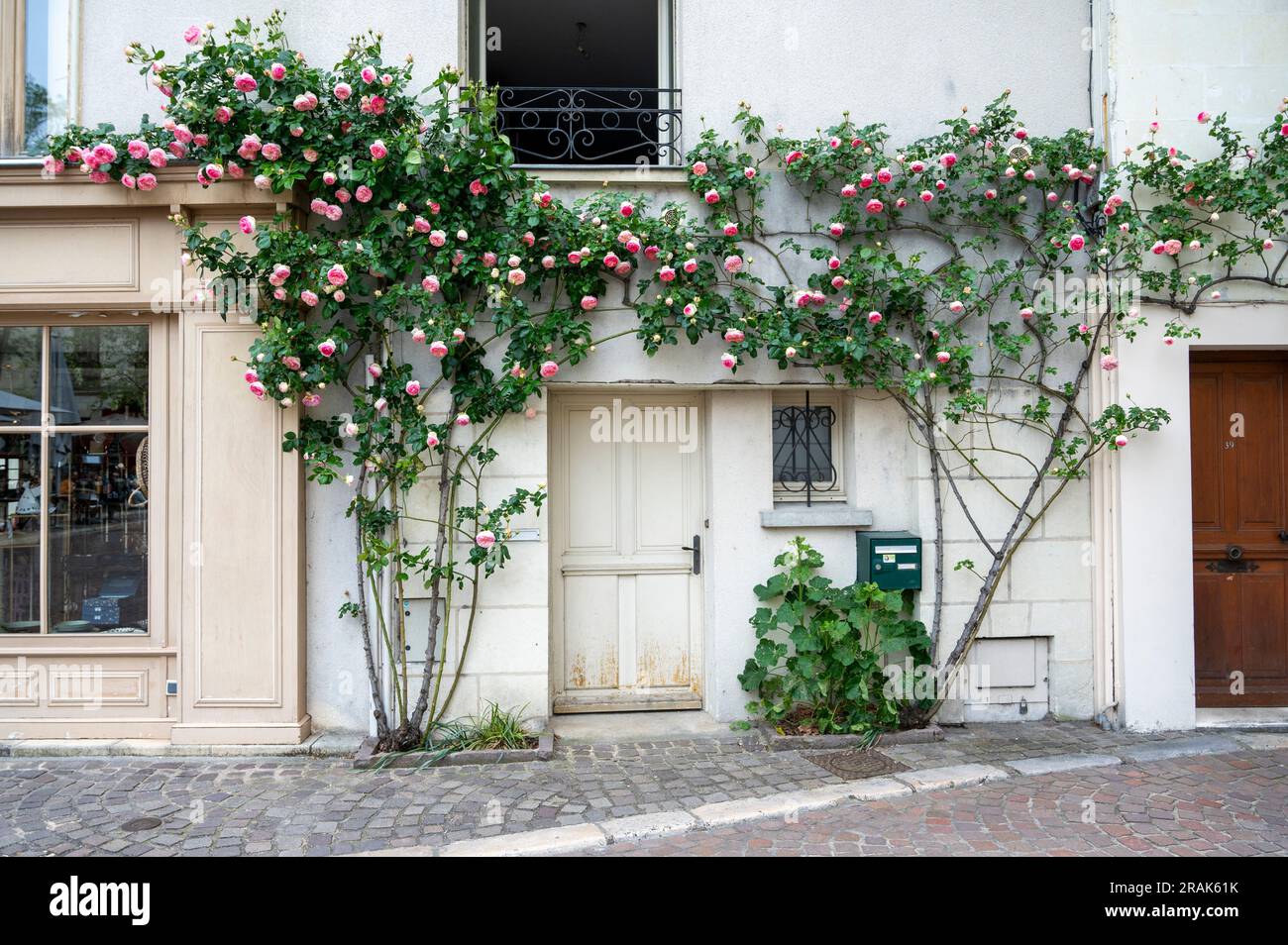 Building with pink flowers hi-res stock photography and images - Alamy