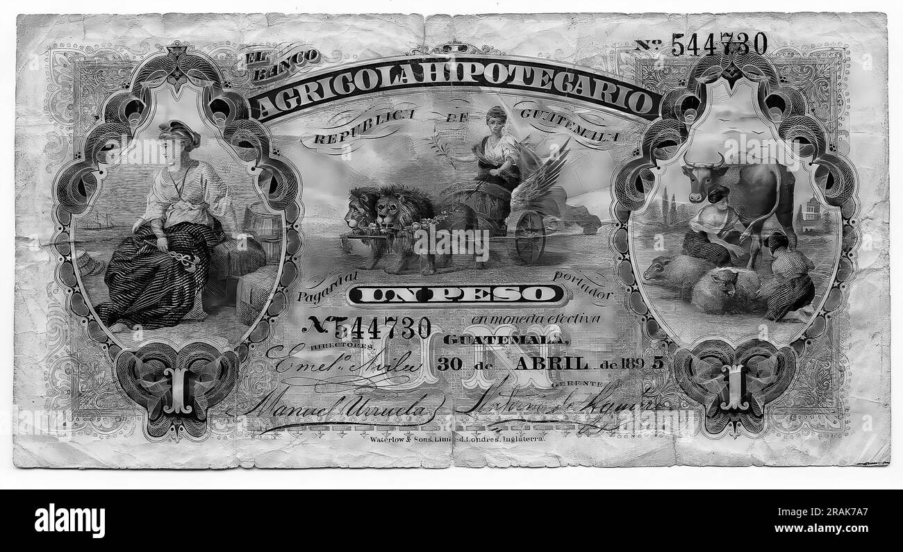 Photo Banknote Guatemala, 1895, 1 peso Stock Photo