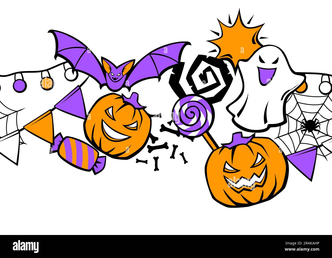 Happy Halloween pattern. Holiday background with celebration items. Stock Vector