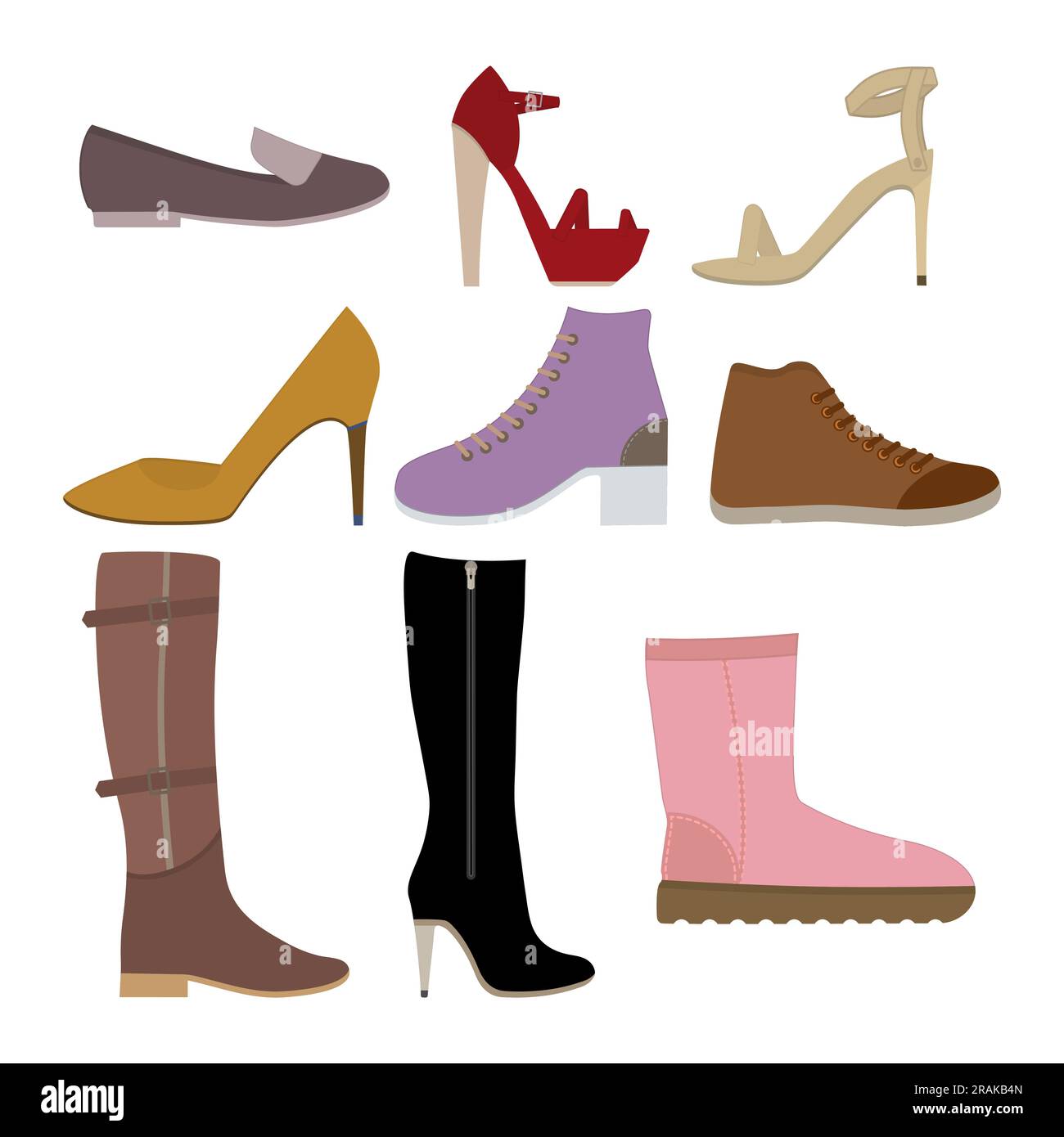 Set with different of women s shoes. Various types female footwear