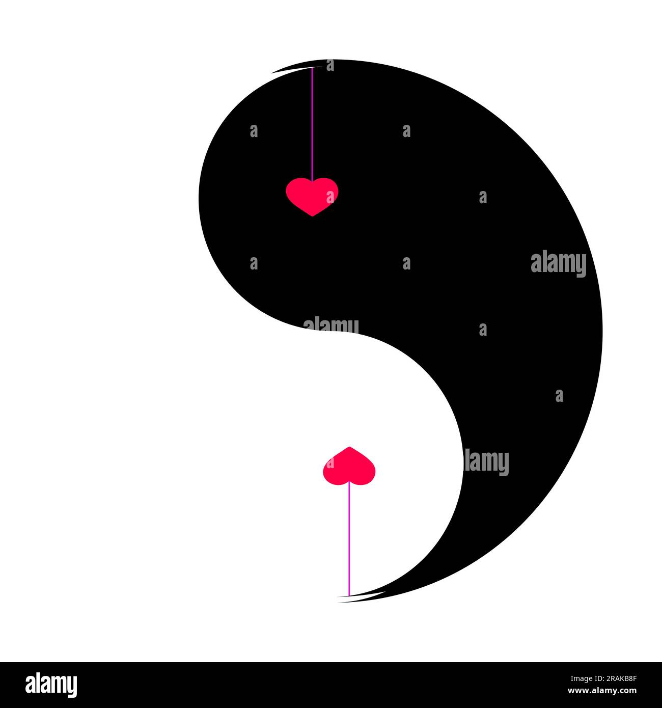 The hearts inside the circle of yin yang. Vector illustration. Stock Vector