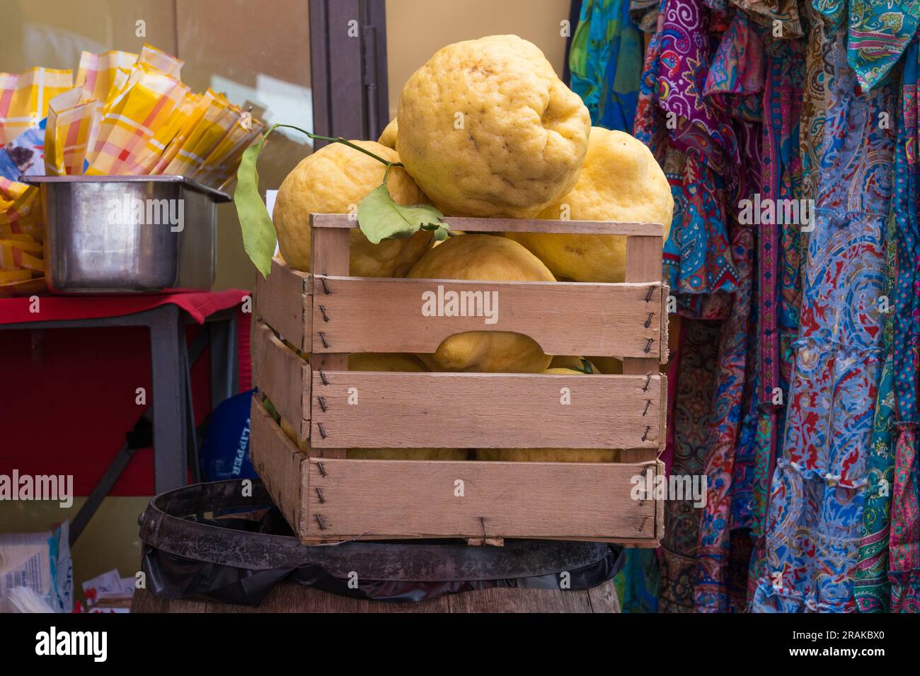 Wooden basket full of big lemons Stock Photo Alamy
