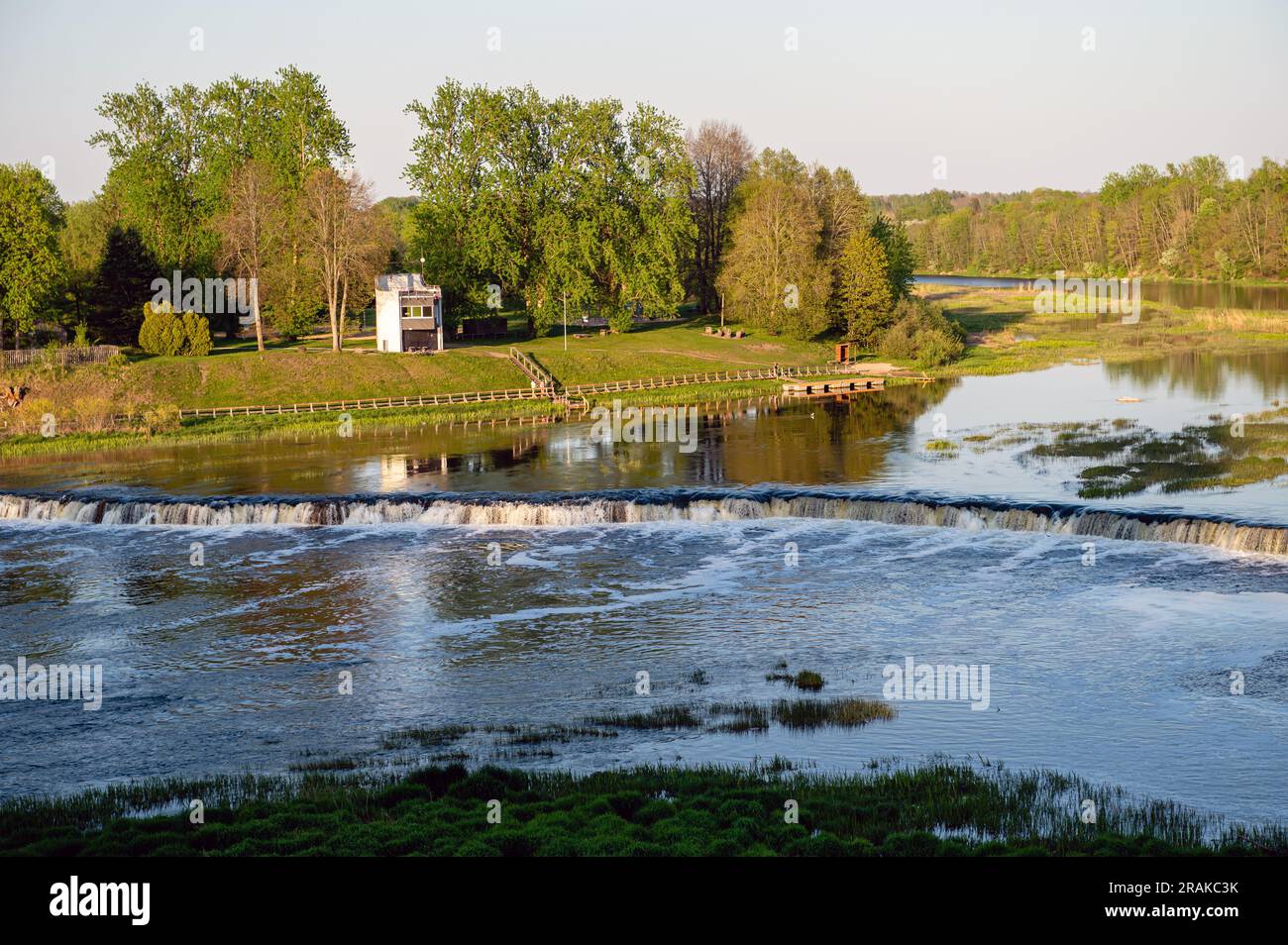 Water splashing through widest rockwaterfall in Europe - Ventas rumba. Kuldiga, Latvia Stock Photo