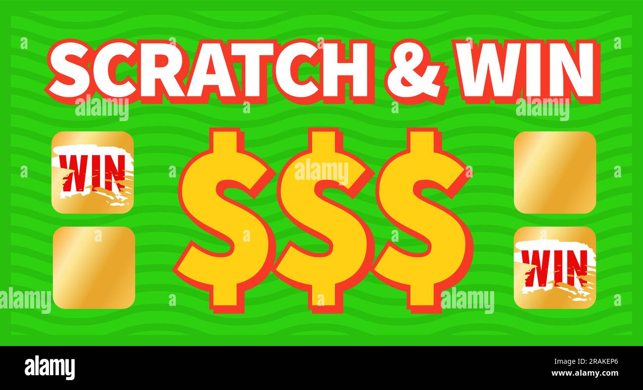 Scratch erasable card. Instant lottery ticket template isolated on