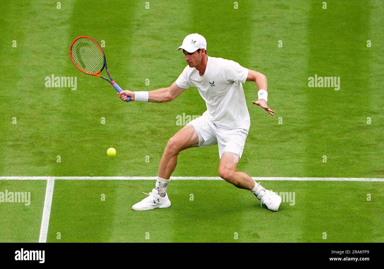 Andy Murray in action against Ryan Peniston (not pictured) on day two