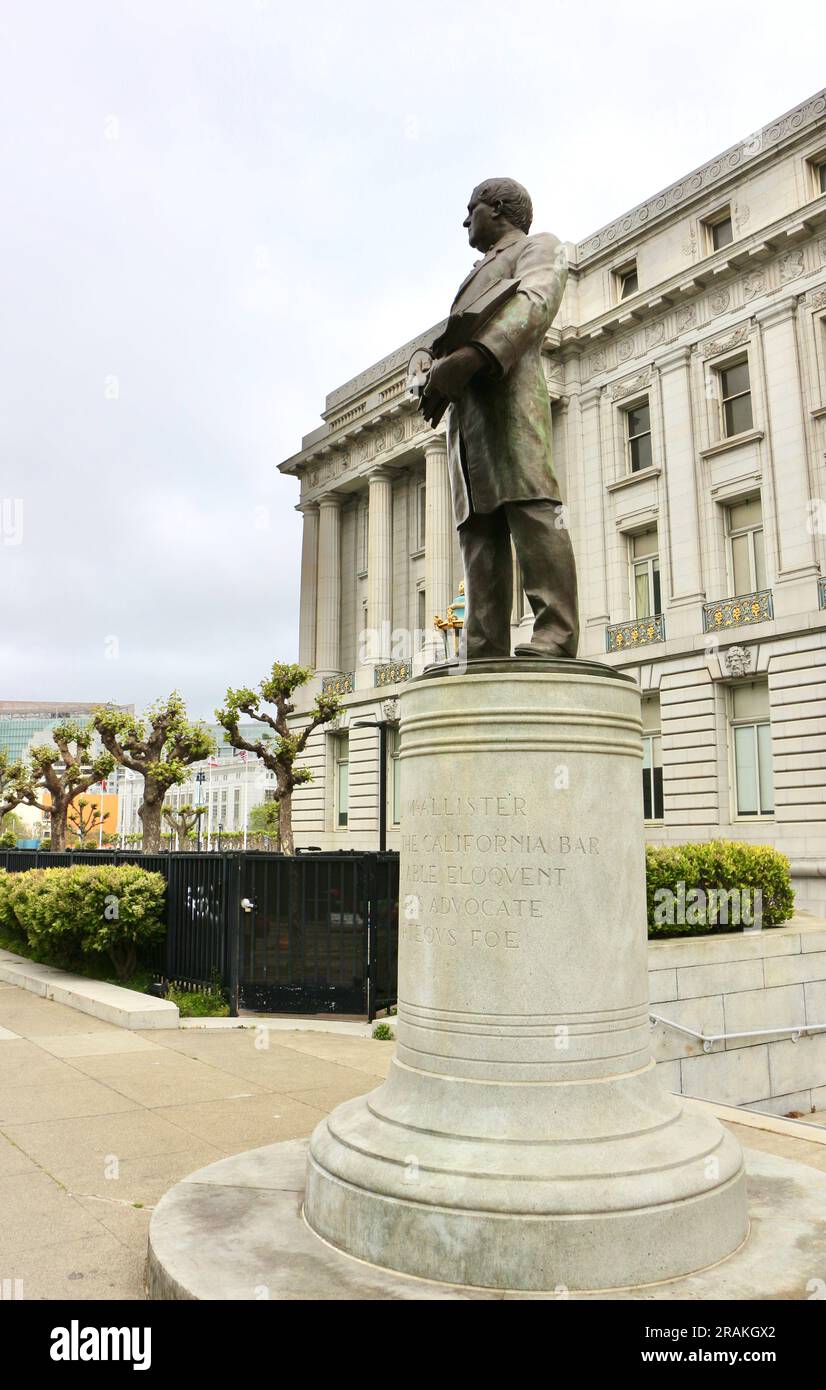 Statue of Matthew Hall McAllister United States circuit judge by artist Robert Ingersall Aitken outside City Hall In San Francisco California USA Stock Photo