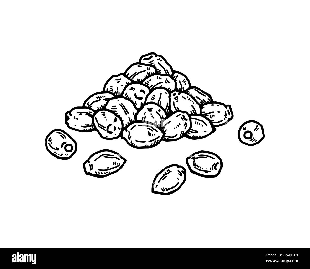 Cannabis seeds pile.  Vintage vector illustration in sketch style. Hempseeds handful Stock Vector