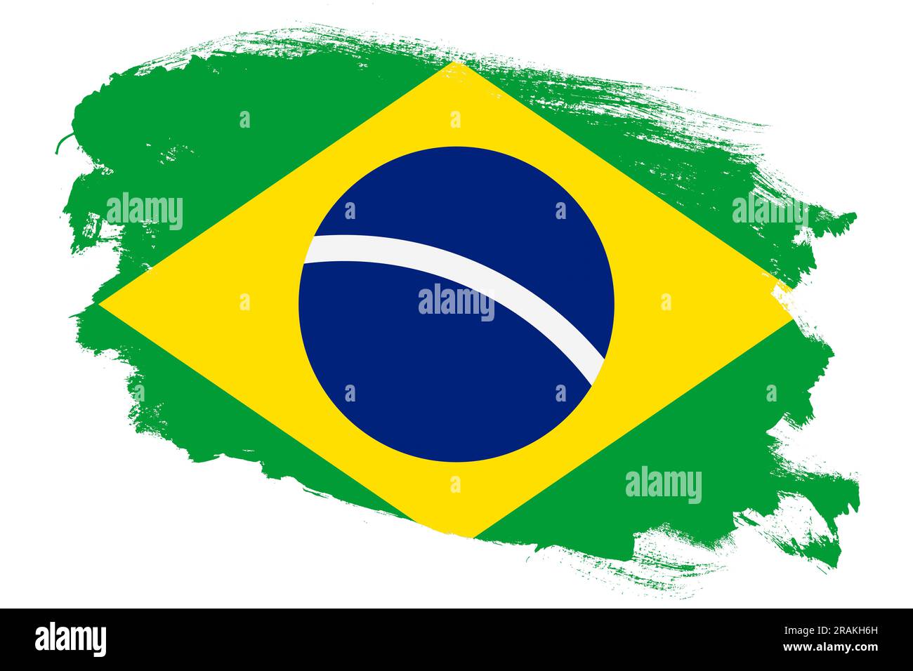 National flag of Brazil on grunge stroke brush textured white ...