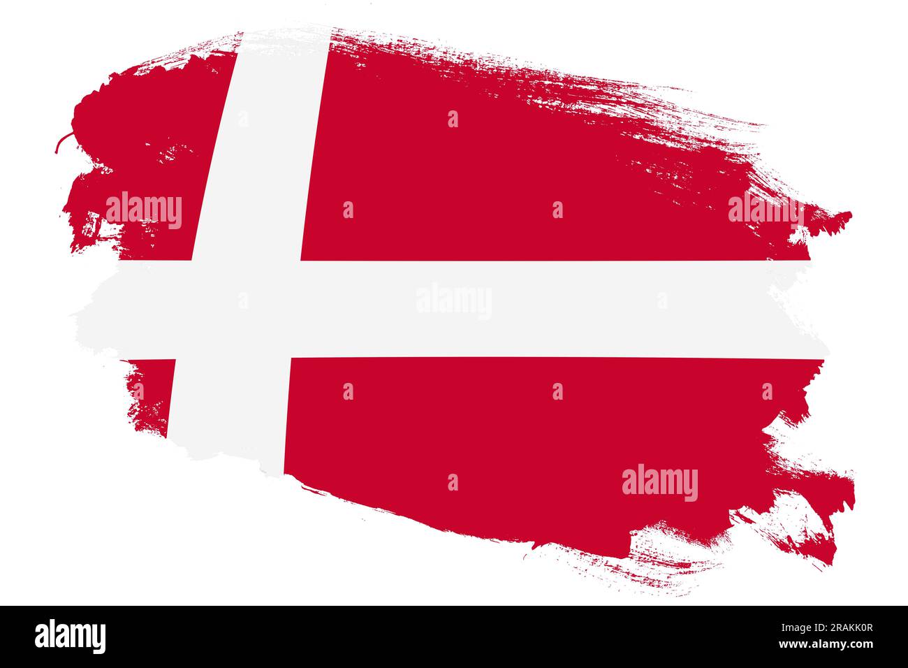 National flag of Denmark on grunge stroke brush textured white background Stock Photo