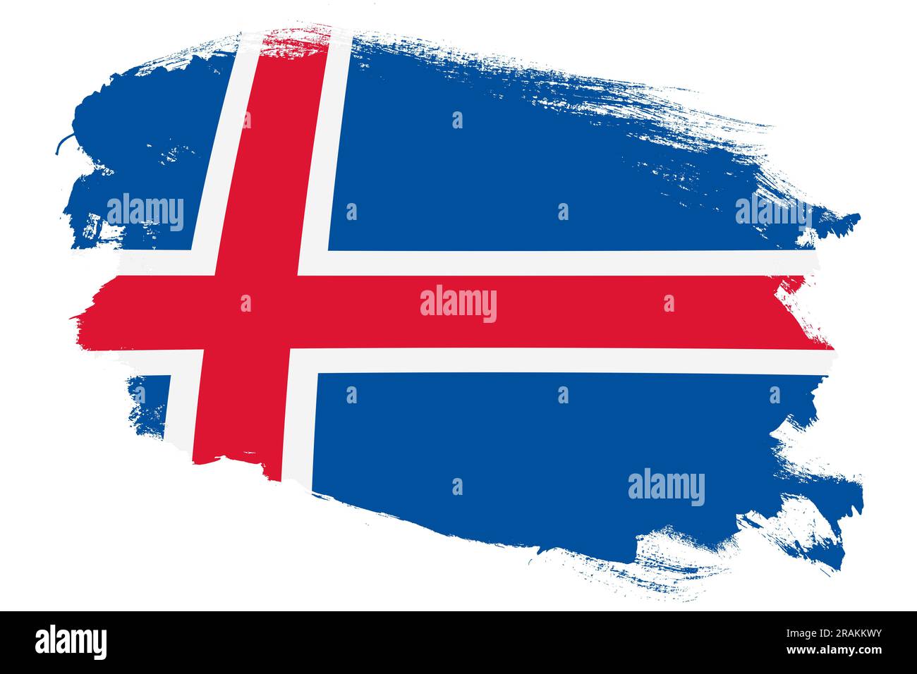 National flag of Iceland on grunge stroke brush textured white background Stock Photo