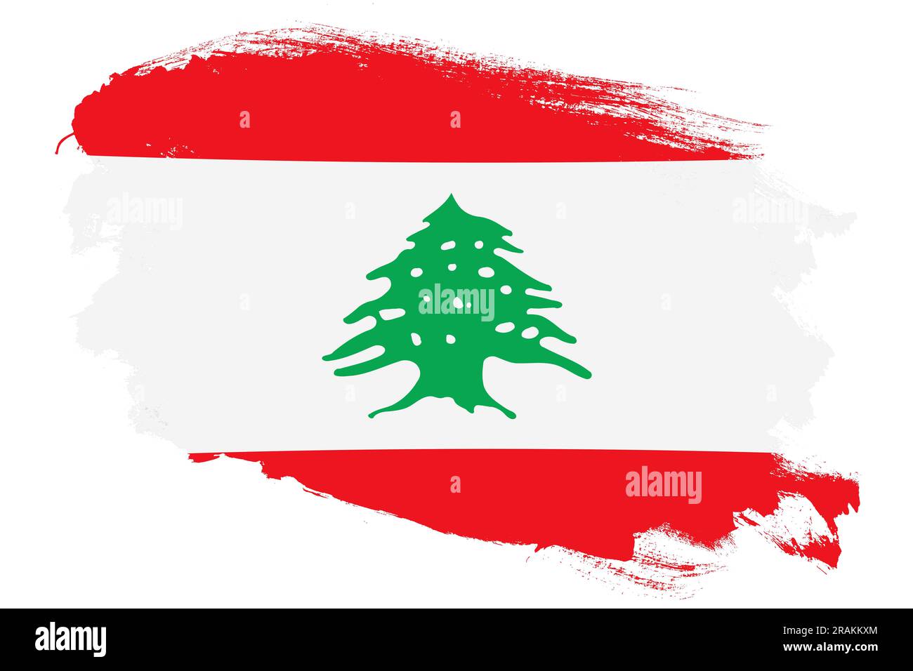 National flag of Lebanon on grunge stroke brush textured white background Stock Photo