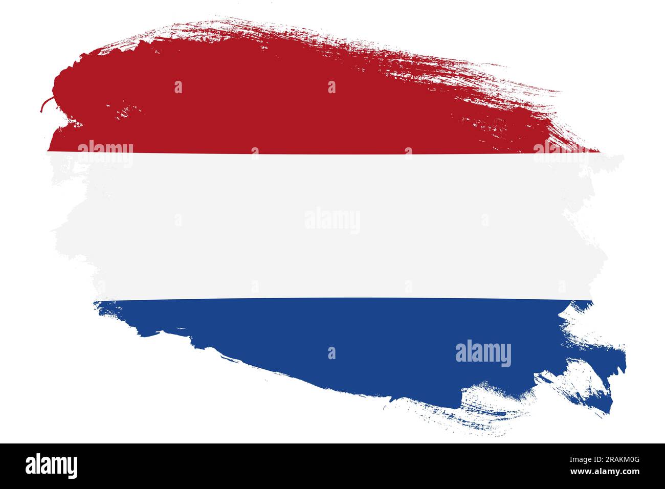 National flag of Netherlands on grunge stroke brush textured white ...