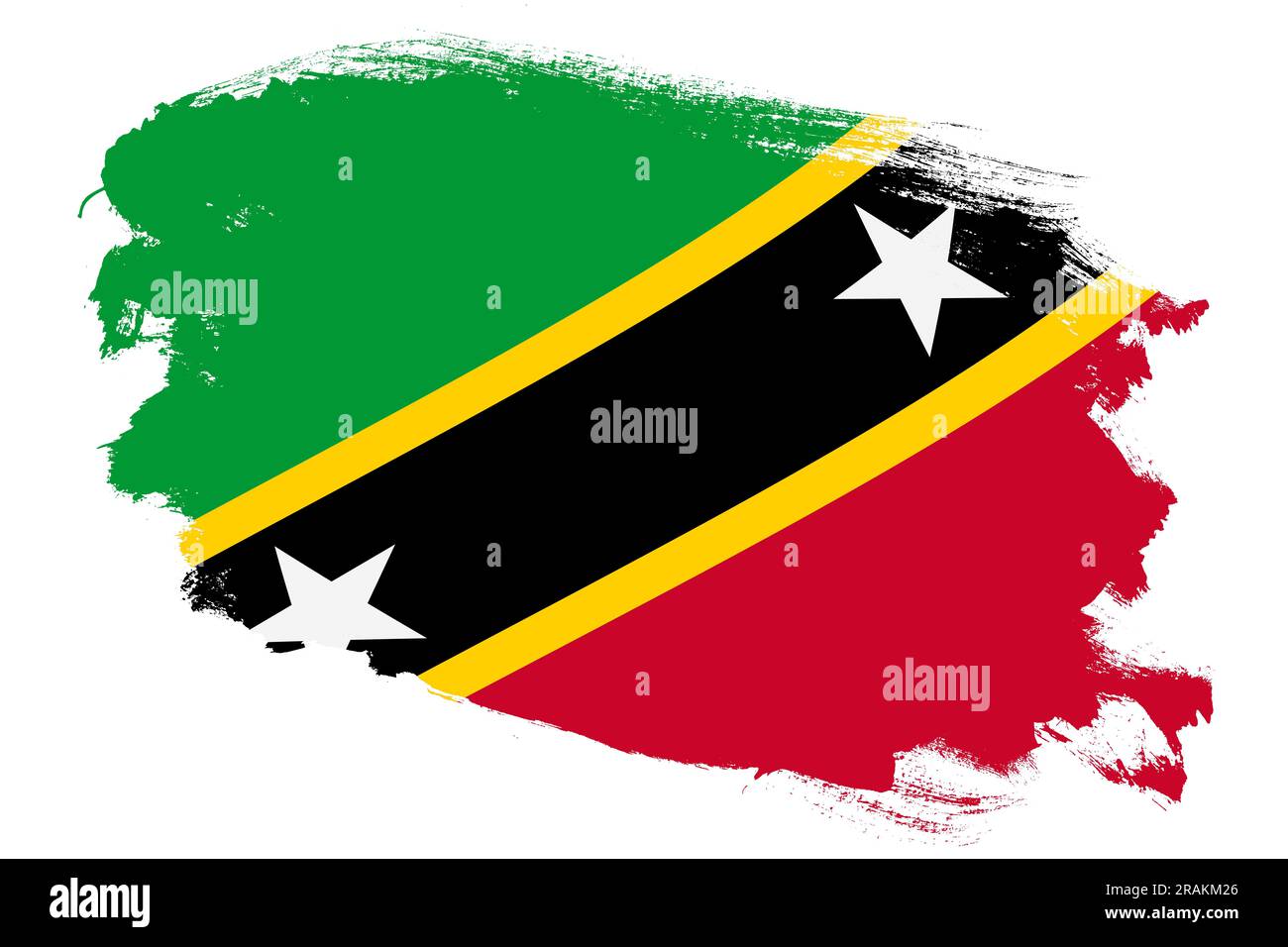 National flag of Saint Kitts And Nevis on grunge stroke brush textured white background Stock Photo
