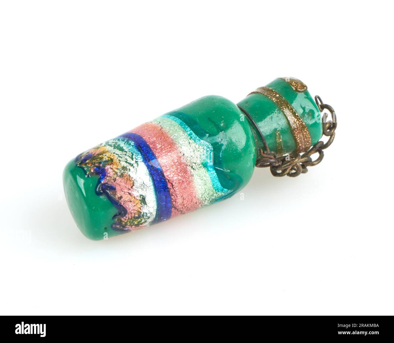 Antique late 19th century Venetian green and multicoloured spiral glass perfume scent bottle Stock Photo