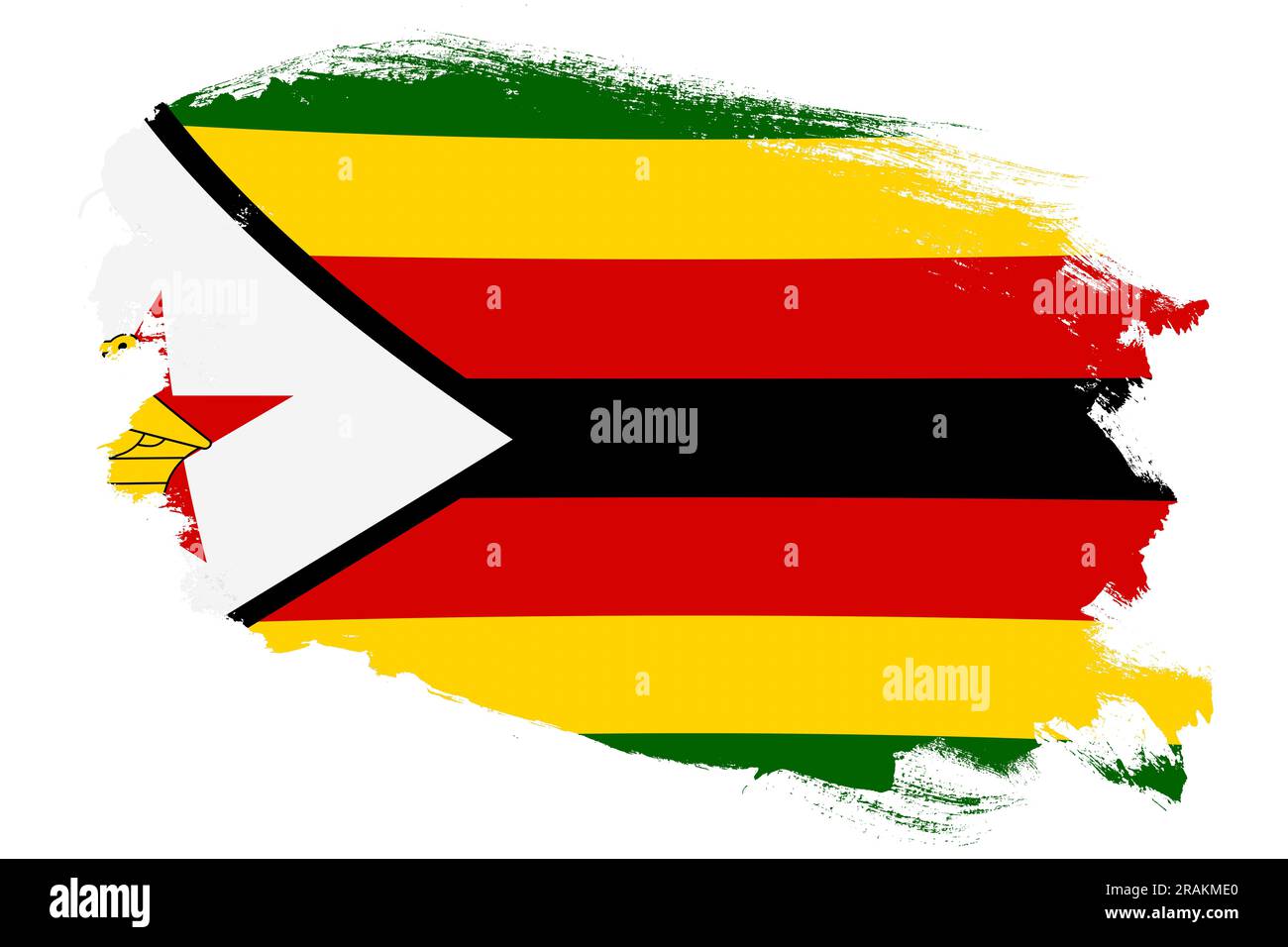 National flag of Zimbabwe on grunge stroke brush textured white