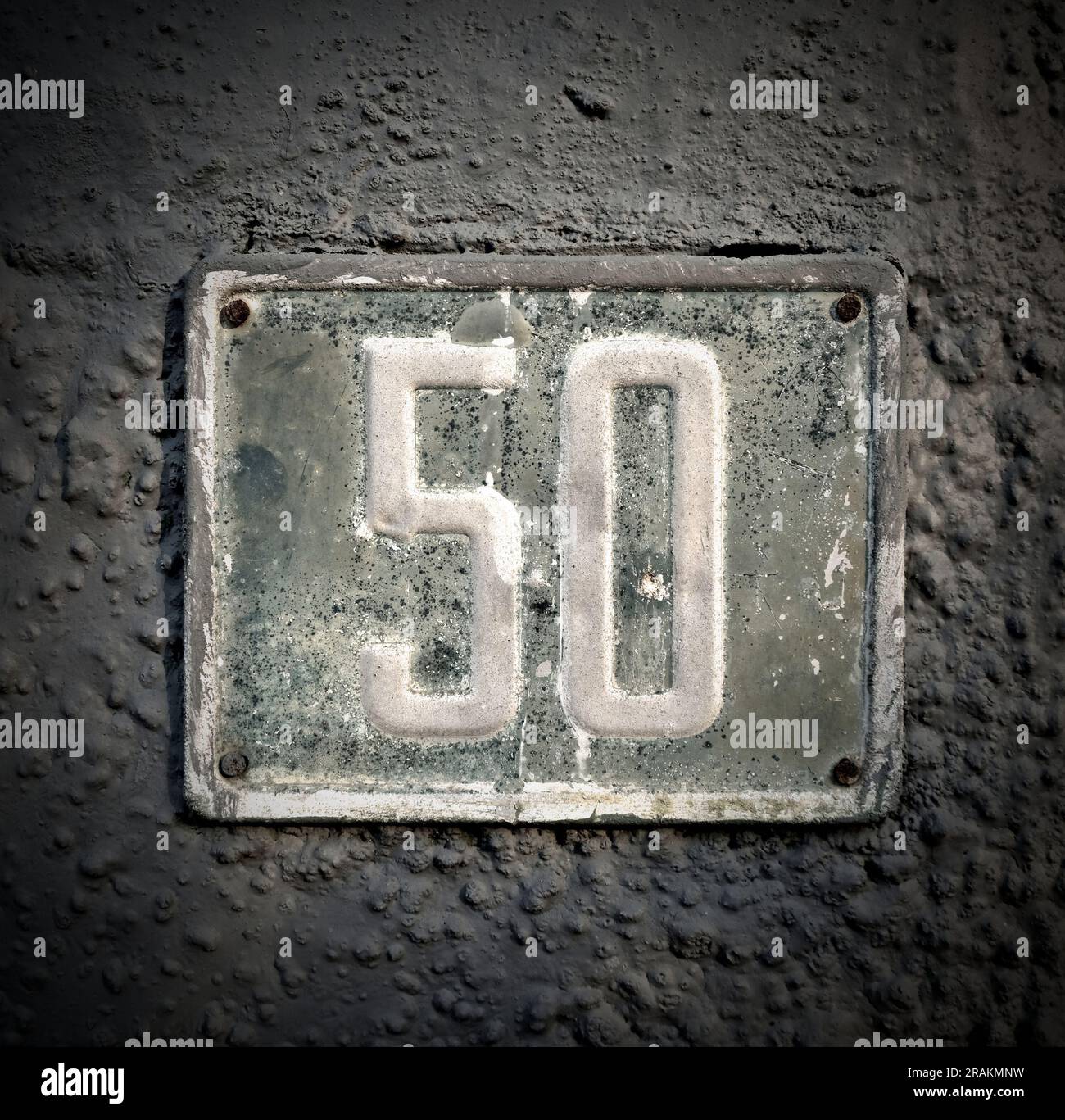Number fifty (50) house number plate, subdued colors and added