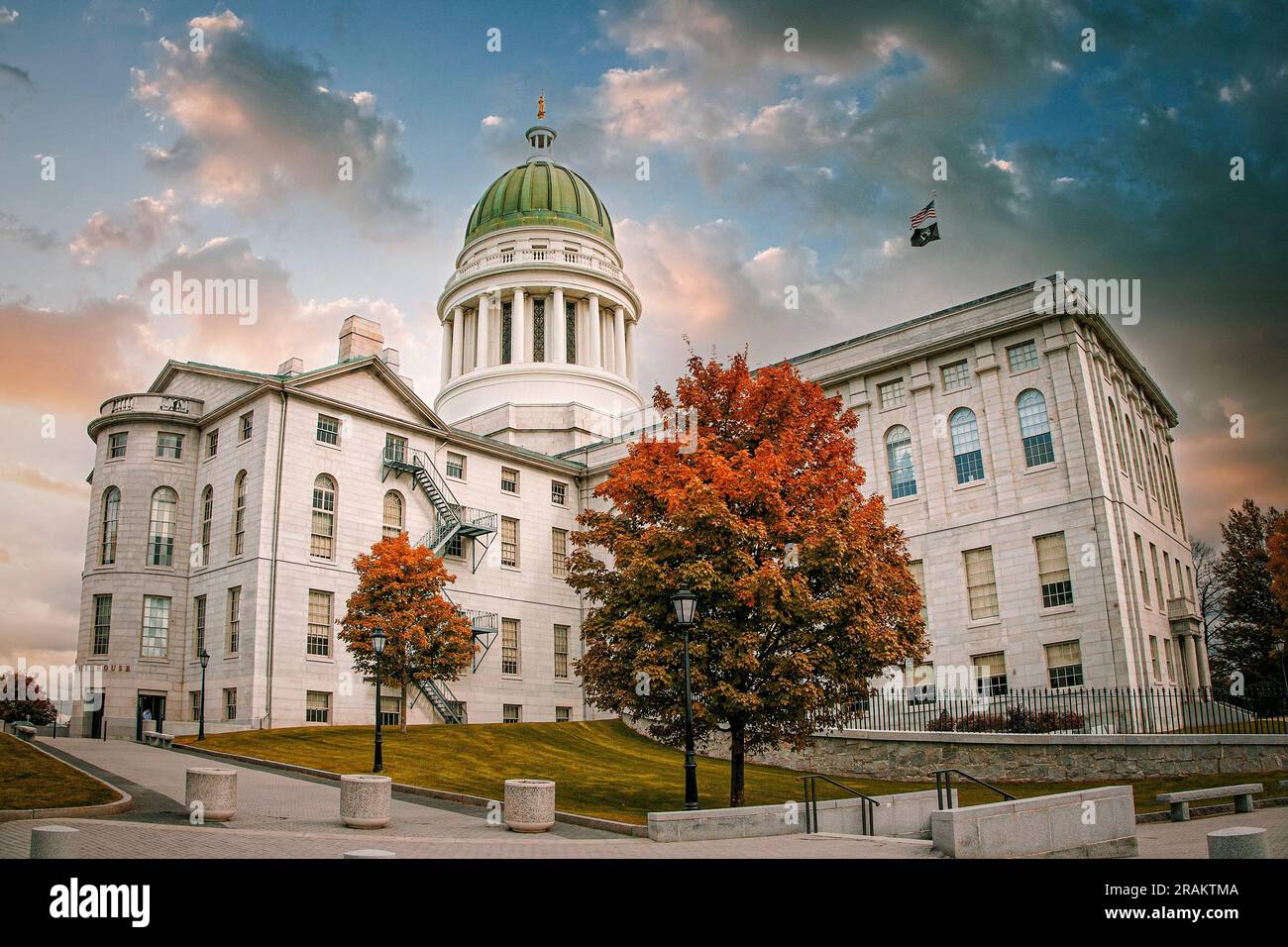 The State Capitol in Augusta, Maine, the 23rd state admitted to the United States in March of 1820. Stock Photo