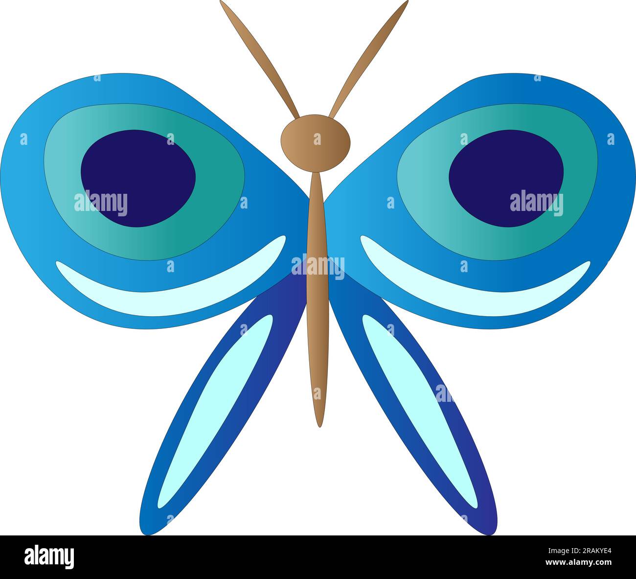 Bright blue butterfly, children's drawing. Vector illustration Stock Vector