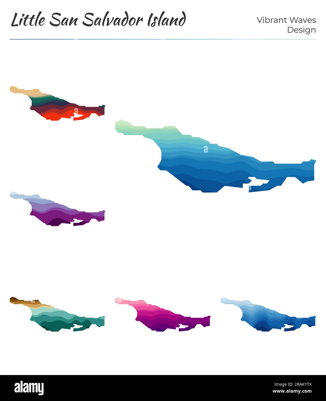 Set of vector maps of Little San Salvador Island. Vibrant waves design ...