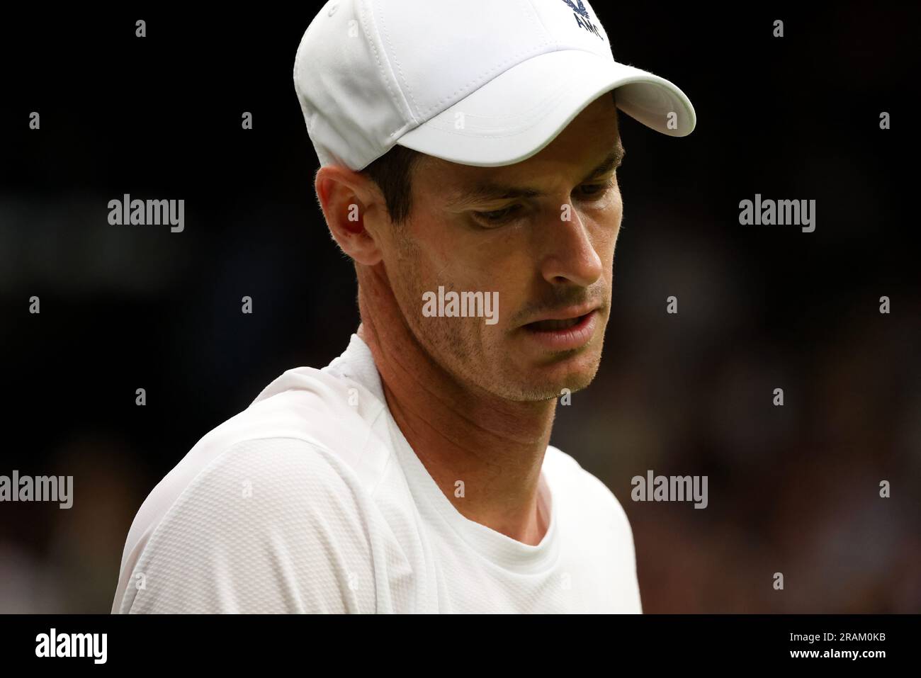 London, UK. 04th July, 2023. 04 July, 2023 - Wimbledon. Great Britain's Andy Murray during first round match against countryman Ryan Peniston at Wimbledon. Credit: Adam Stoltman/Alamy Live News Stock Photo