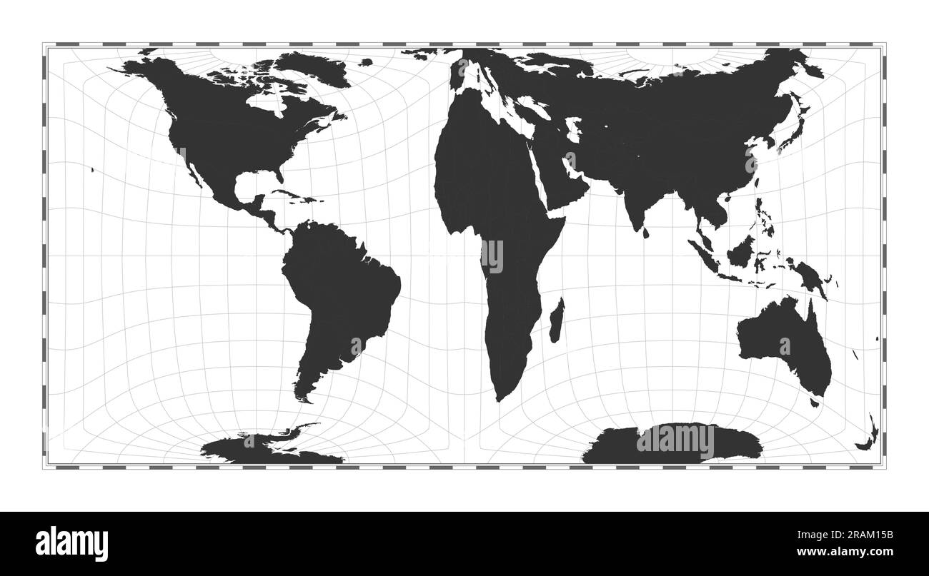 Vector world map. Gringorten square equal-area projection. Plain world ...