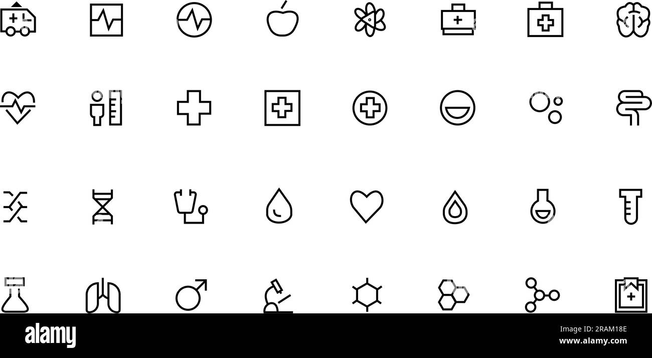 Medical Vector Icons Set. Flat Linear Design Medicine and Healthcare Line Icons, Signs and Symbols Elements for Mobile Concepts and Web Apps. Stock Vector