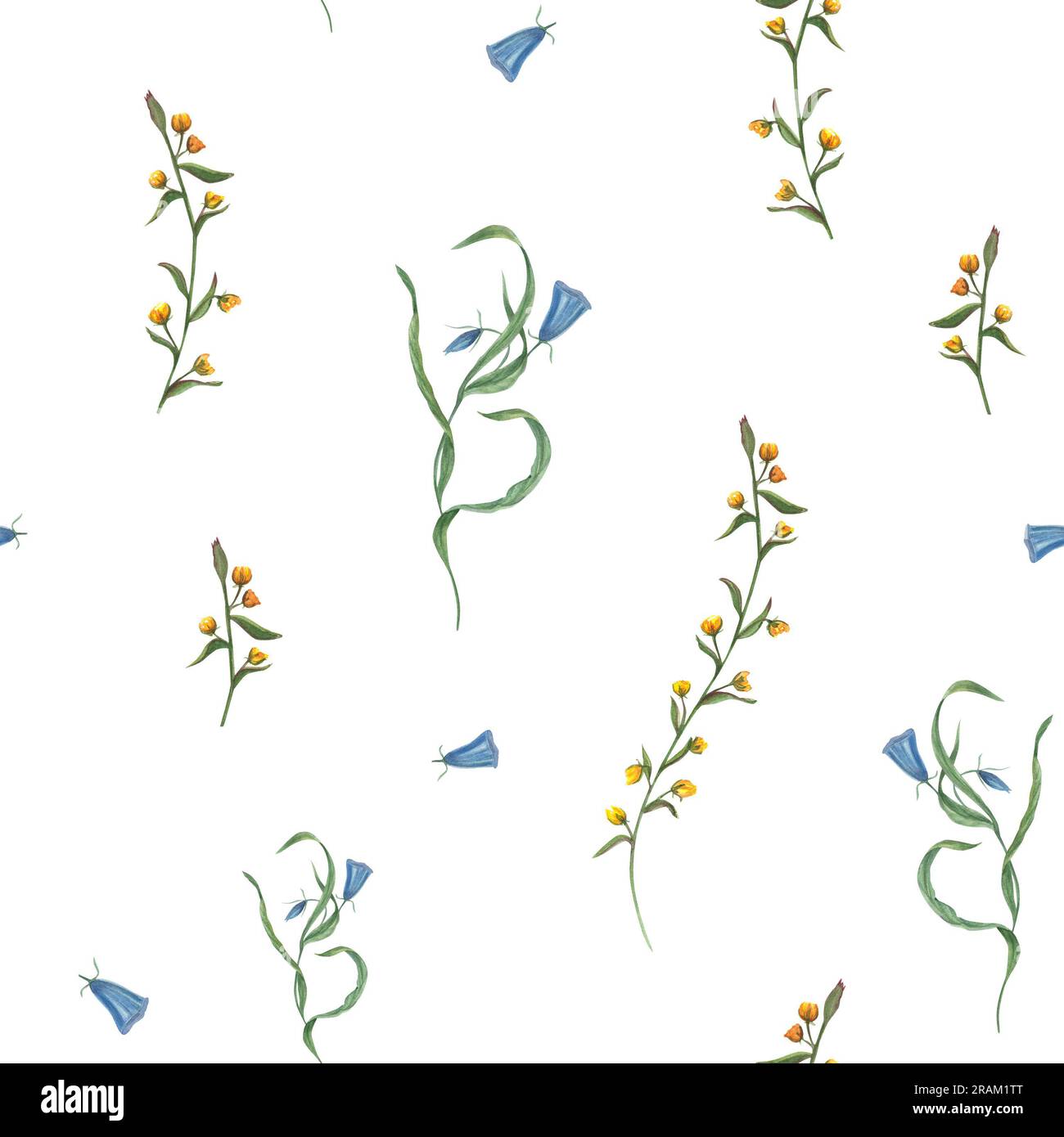 Floral seamless pattern with abstract yellow and blue flowers. Delicate ...