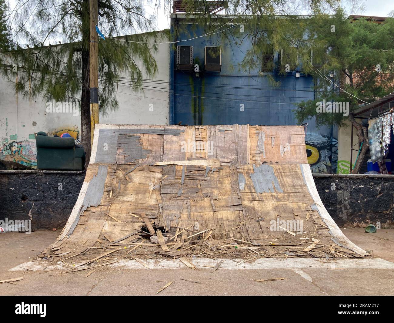 Sad Old Wooden Quarter Pipe in Complete Decay in Tegucigalpa, Honduras