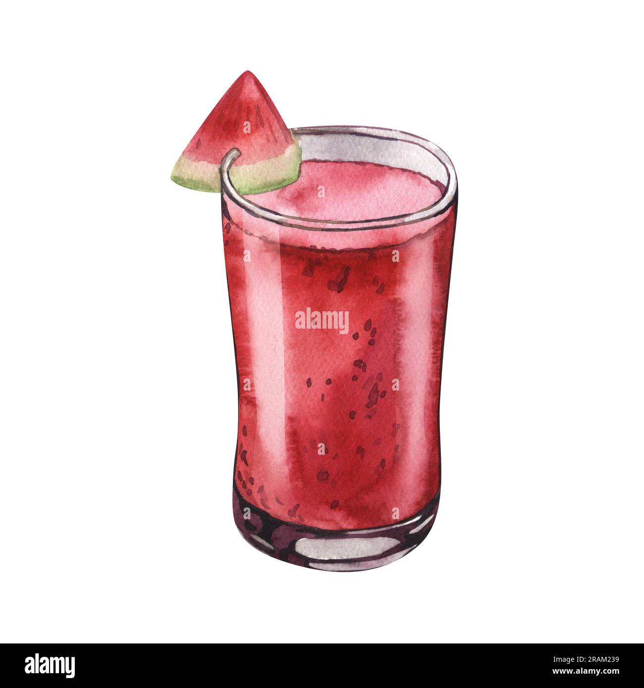 Watercolor fruit smoothie cocktail of watermelon smoothie and slice ...